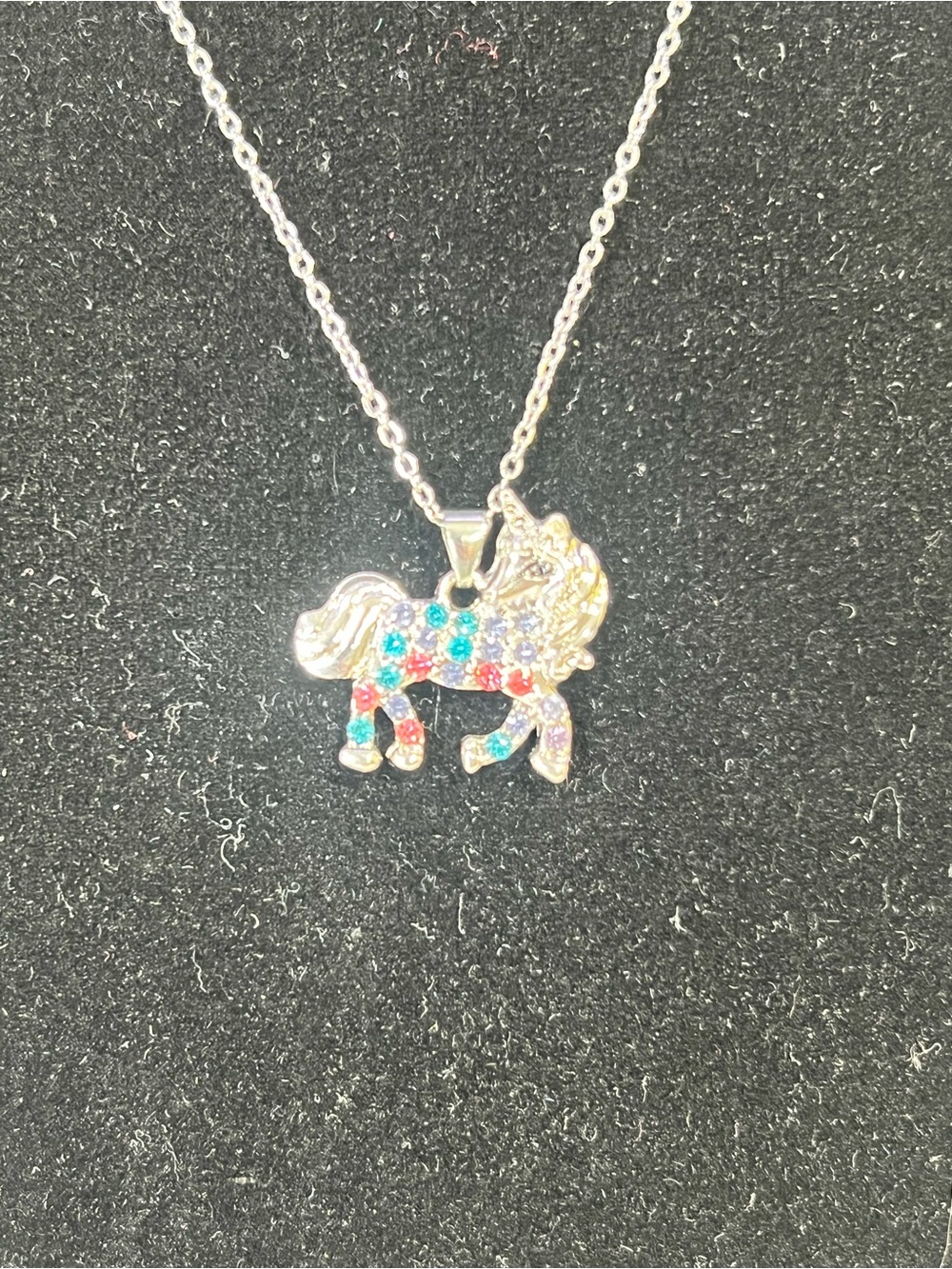 Silver Unicorn Pendant Necklace with Multicolor Crystals